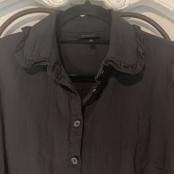 WHO WHAT WEAR BUTTON DOWN PUFF SLEEVE BLOUSE BLACK SIZE MEDIUM - Picture 2 of 8